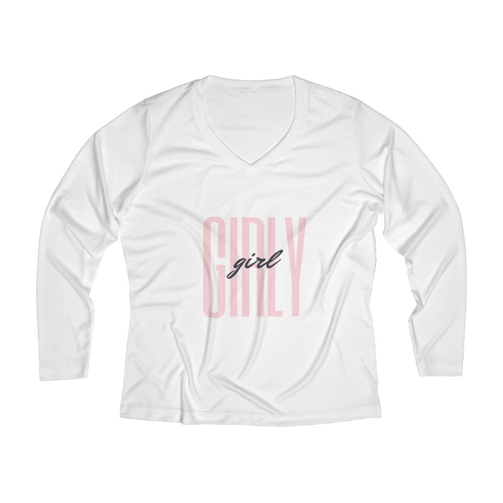 Girly Girl Women's Long Sleeve Performance V-neck Tee